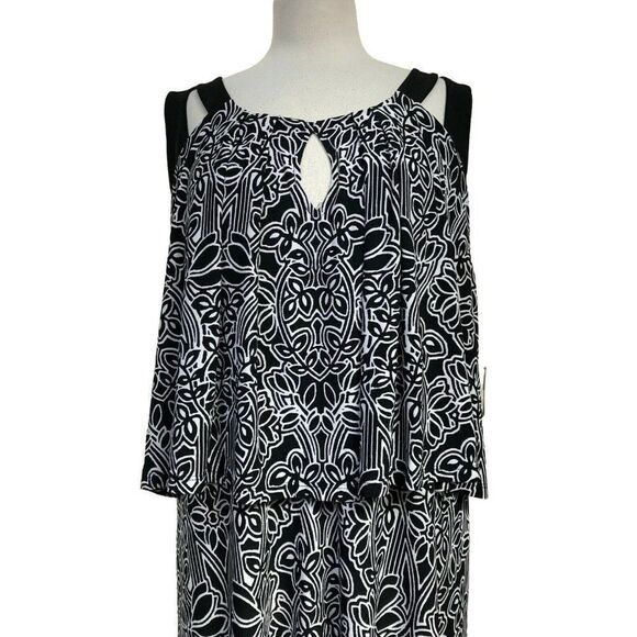 Rafaella Abstract Floral Flowy Dress 3X Black White Pullover Longer Sides NEW - Picture 3 of 8